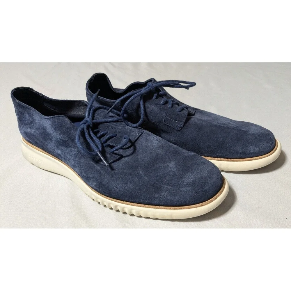 COLE HAAN 2.ZEROGRAND Men 10.5 M Plain Toe Oxford Marine Blue Suede Ivory C25237